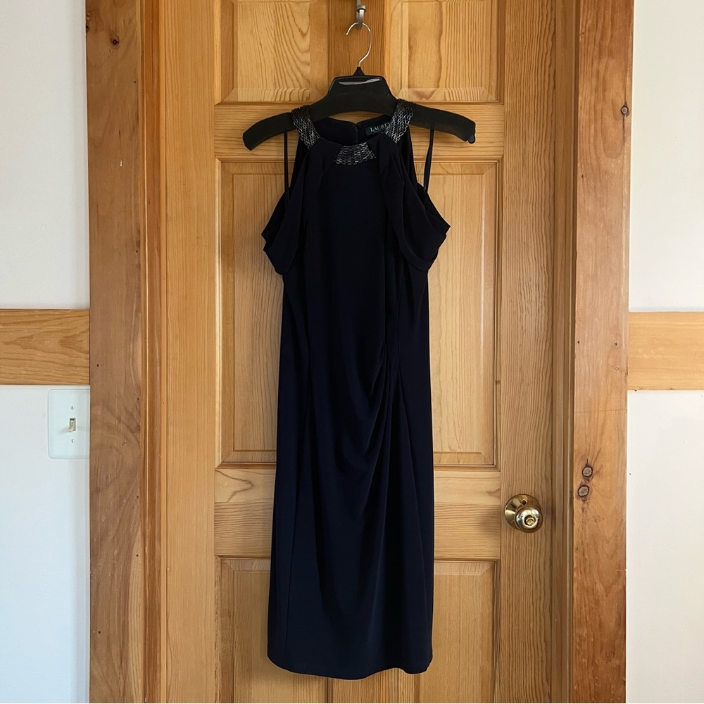 Ralph Lauren Beaded Navy Dress, Size 10
